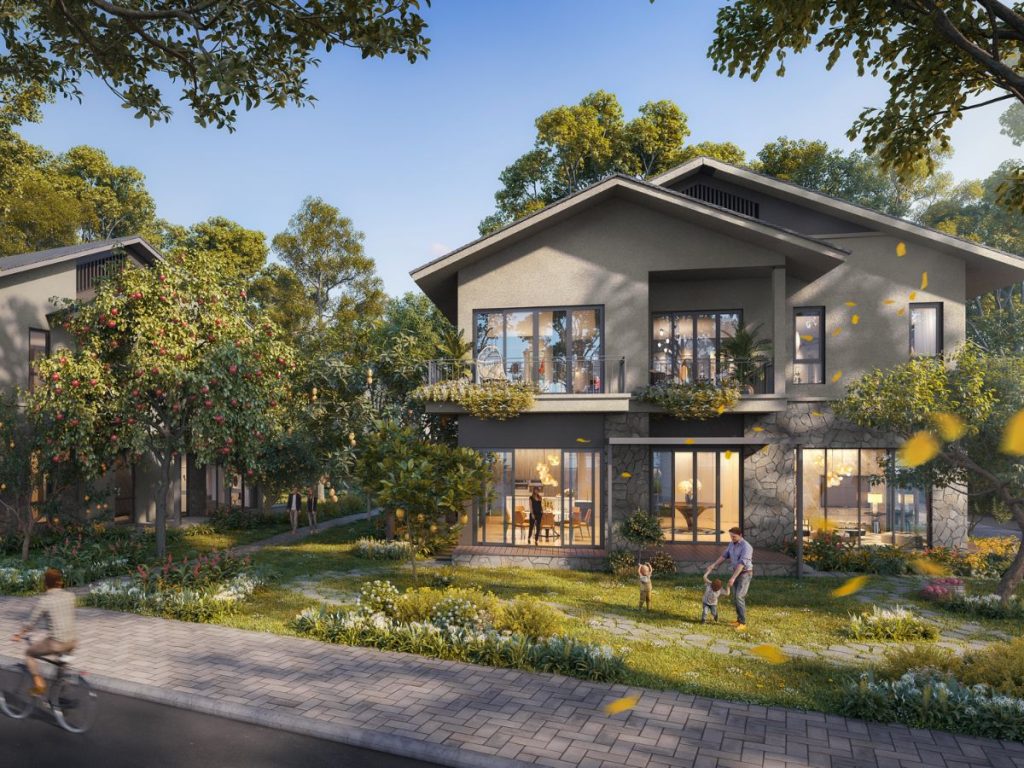 Các căn Park Villa đơn lập tại phân khu mùa Thu có không gian sân vườn rộng rãi