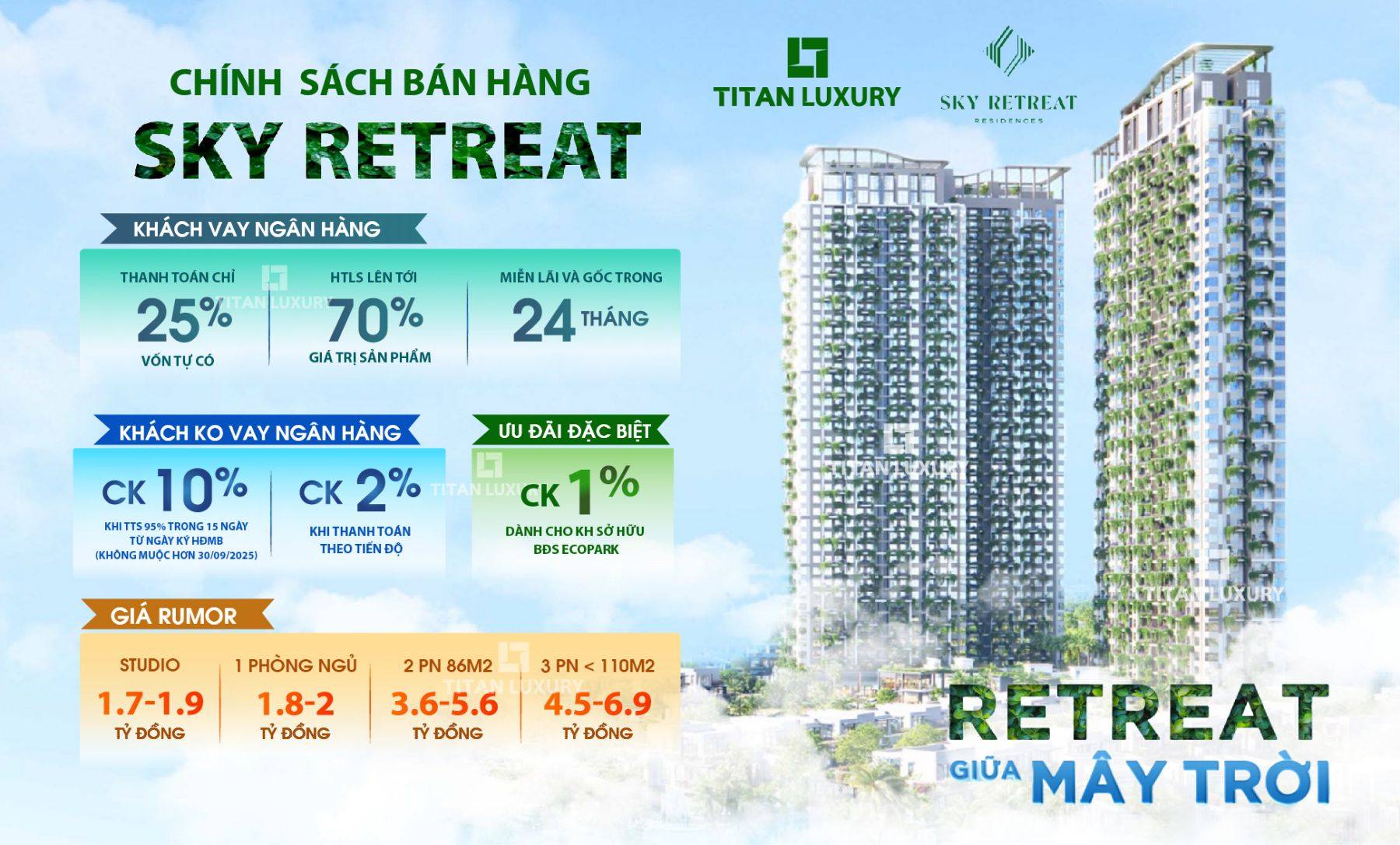 Giá bán và chính sách bán hàng phân khu Sky Retreat